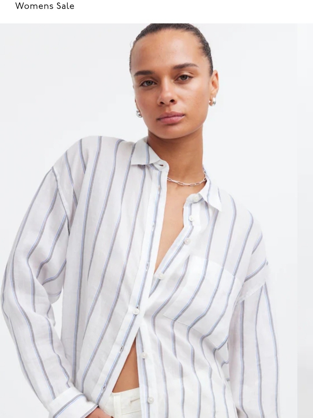 Madewell Oversize White Button-Down Shirt with Blue Stripes- XS
